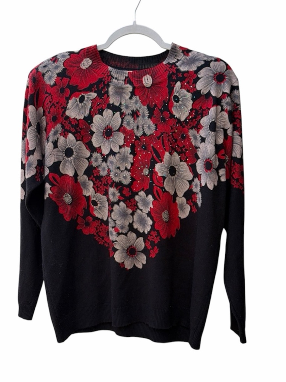Multicolor Floral Sweater With Sparkly Stone Accent Women Size XL 23” Pit2pit
